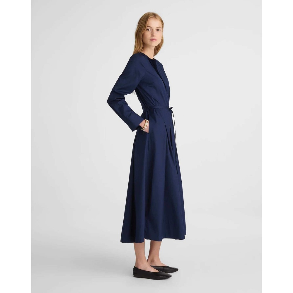 Madewell‎ Tie-Waist Midi Shirtdress Midnight Navy Blue Sz 16 Minimalist Preppy - Picture 3 of 9